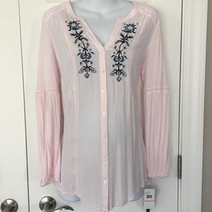 NWT! Pink Mixed Media Boho Blouse